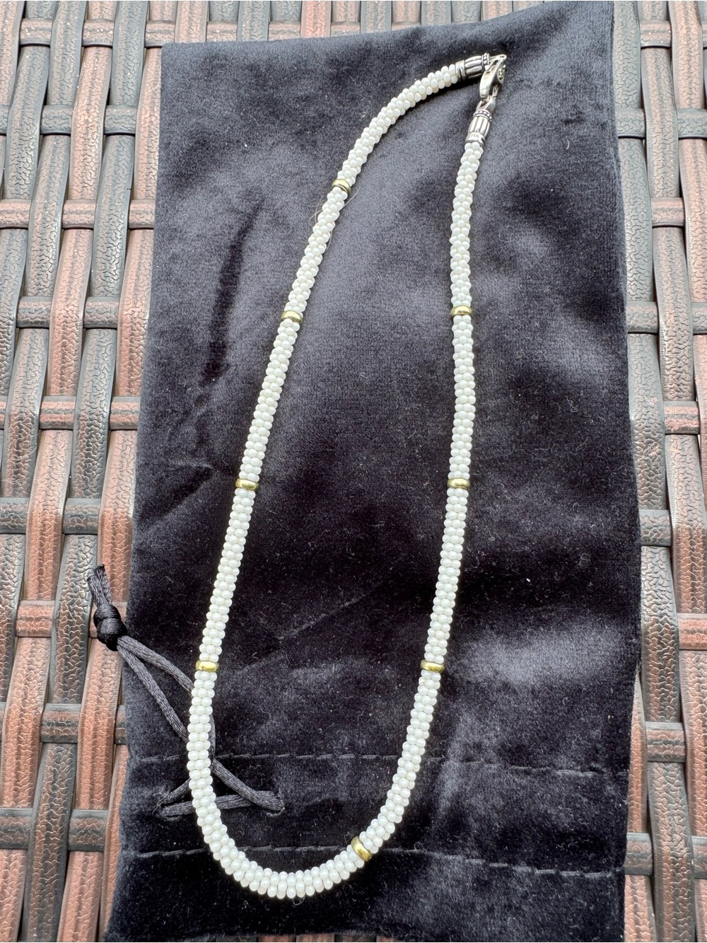 LAGOS White Beaded Necklace with Gold Accents